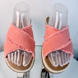 Size 8 Frayed Coral Slide Sandals